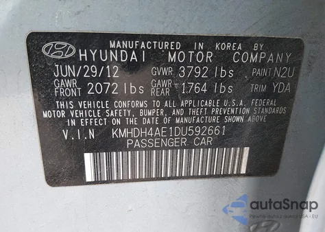 2013 Hyundai Elantra Limited z USA, uszkodzony, nr VIN KMHDH4AE1DU592661